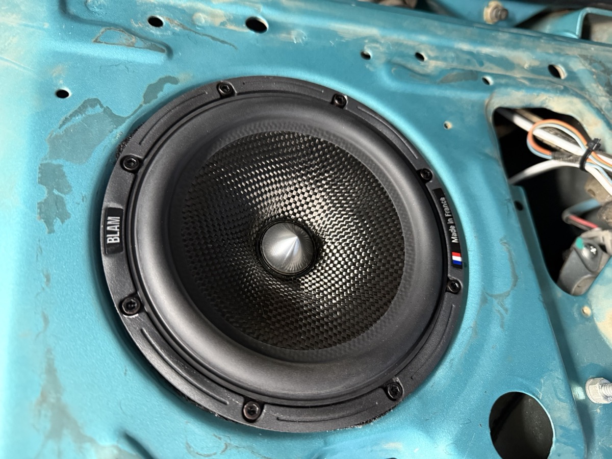 BLAM French-made premium speaker installed in classic car door – Car Plus Merced classic car audio specialists